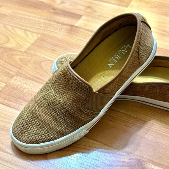 Lauren Ralph Lauren Shoes - Lauren Ralph Lauren Womens Jinny Slip-On Shoes 6.5B Honey Brown Woven Upper